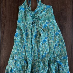 Boho Green & Blue Floral Vacation Sundress